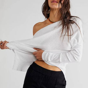 FREE PEOPLE White Shirt We the Free Get Together Long Sleeve Top Cotton Shirt